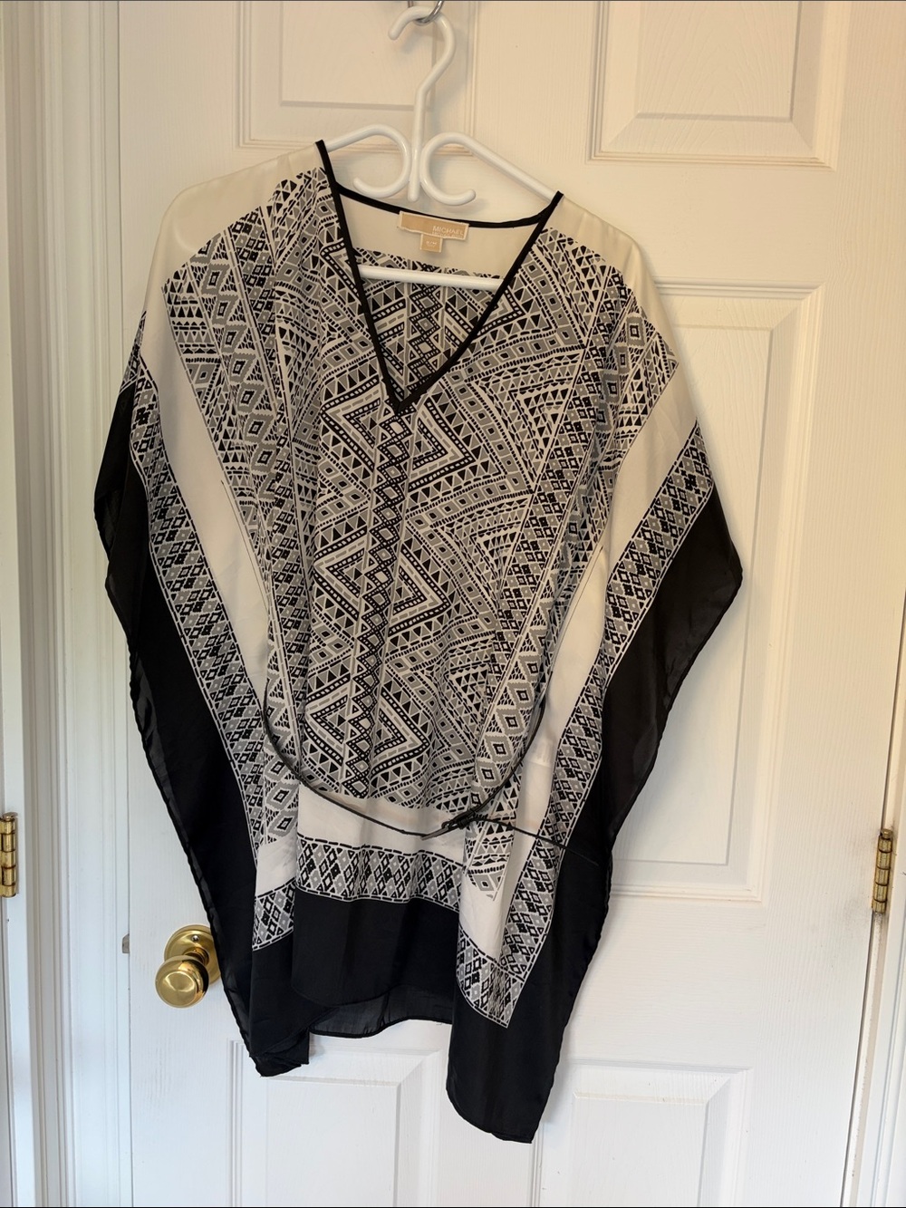 Michael Kors Black & White Geometric Poncho Top